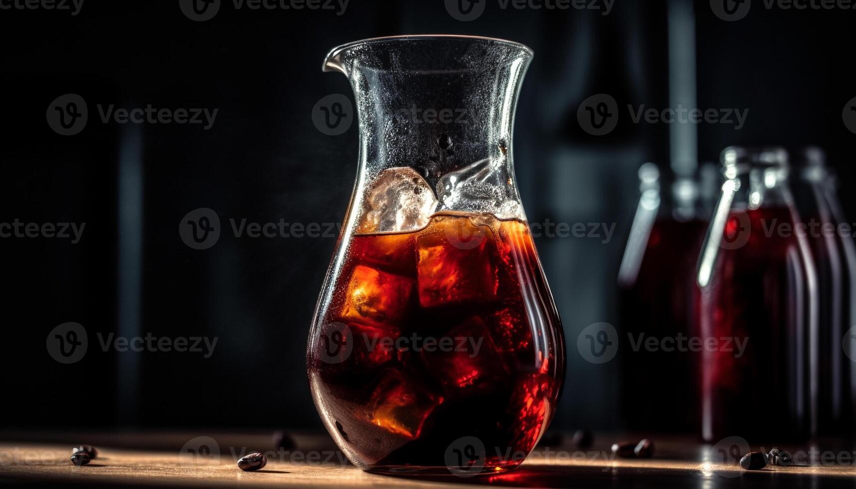 un' brillante bicchiere di whisky su un' di legno tavolo, scrosciante generato di ai foto