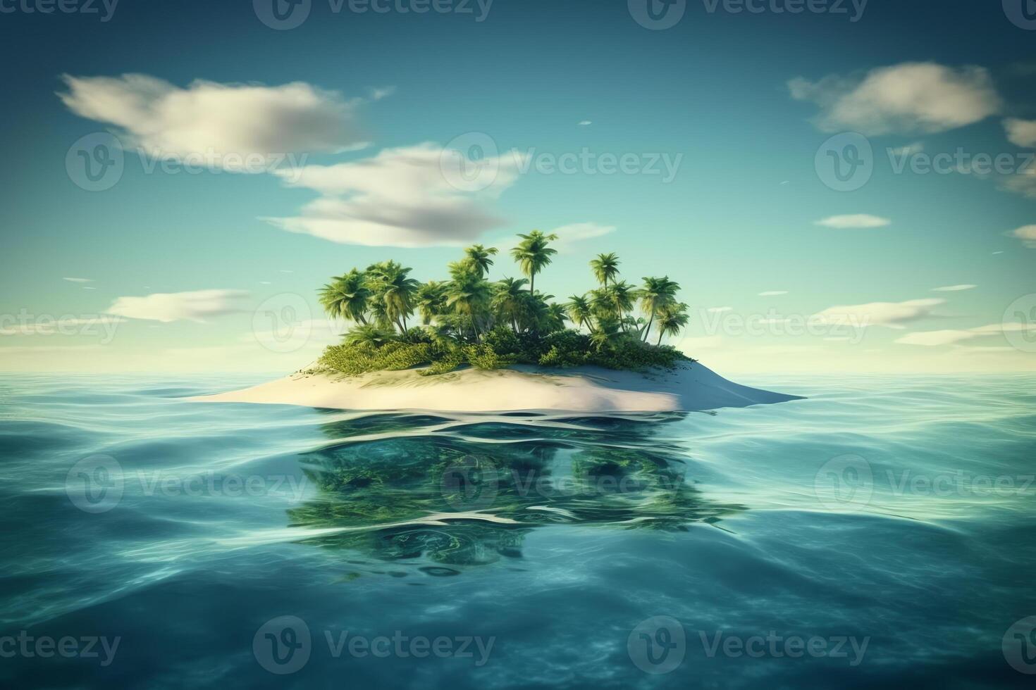 un' piccolo isola con un' palma albero paesaggio ai generativo foto