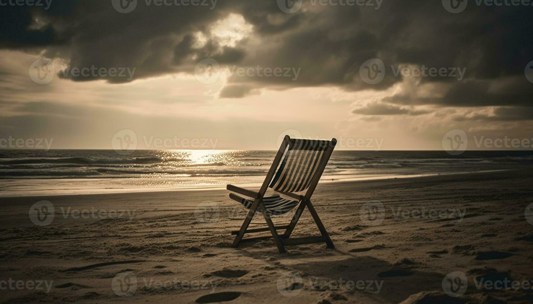 tranquillo scena, sedia di acqua, tramonto bellezza generato di ai foto
