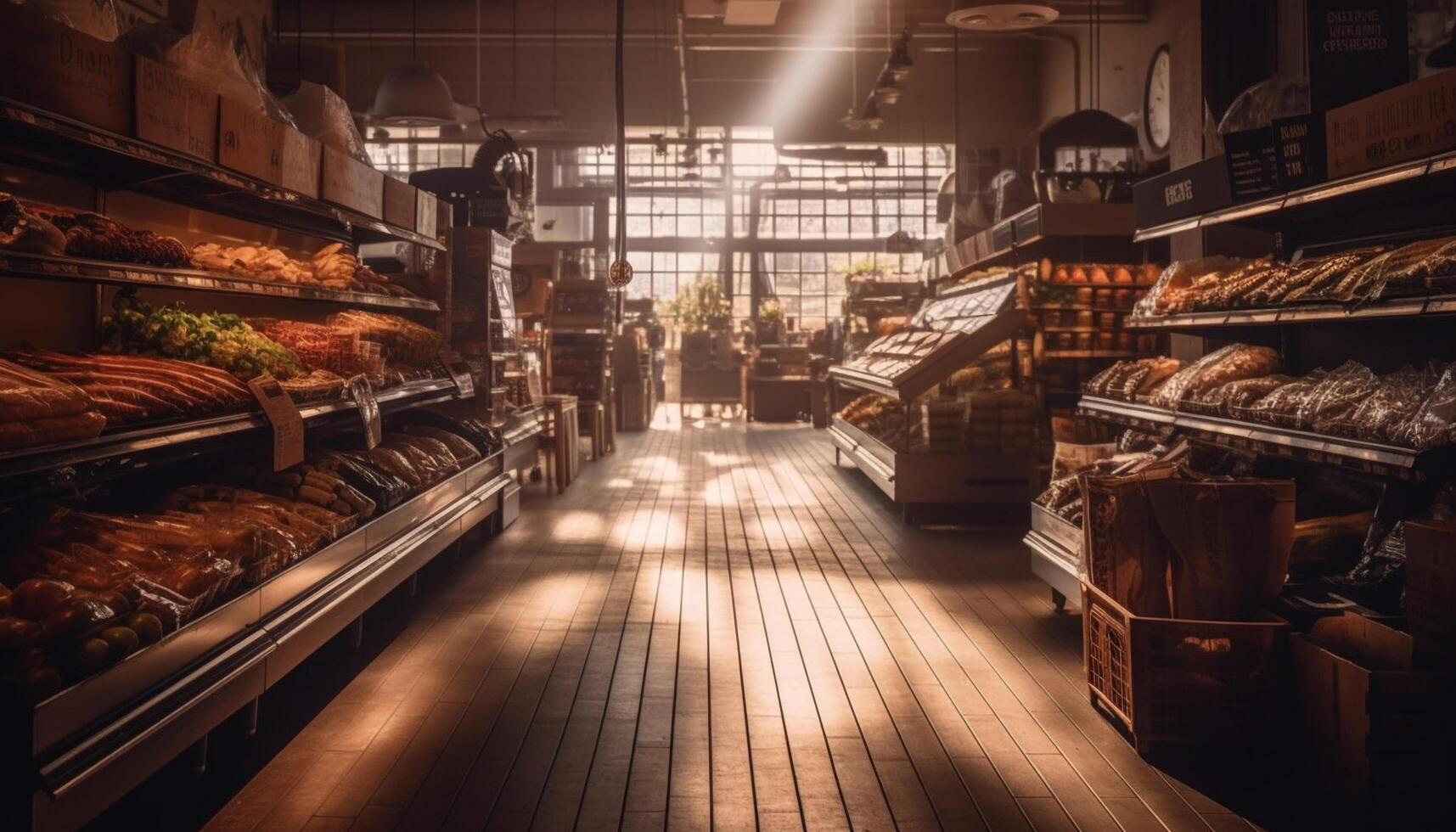 abbondanza di fresco pane su di legno scaffali generato di ai foto