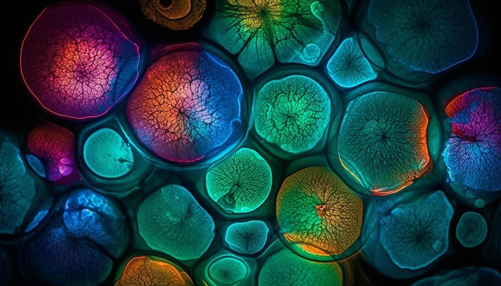 Multi colorato pesce nel buio acqua, microscopico generato di ai foto