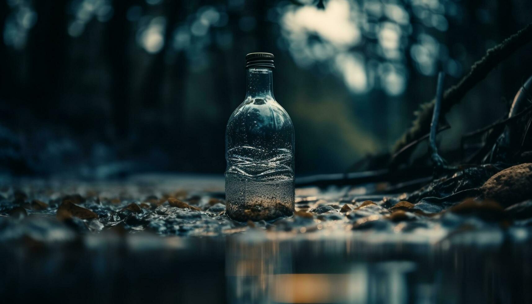 rinfrescante liquido nel plastica bottiglia riflette foresta ambiente generato di ai foto