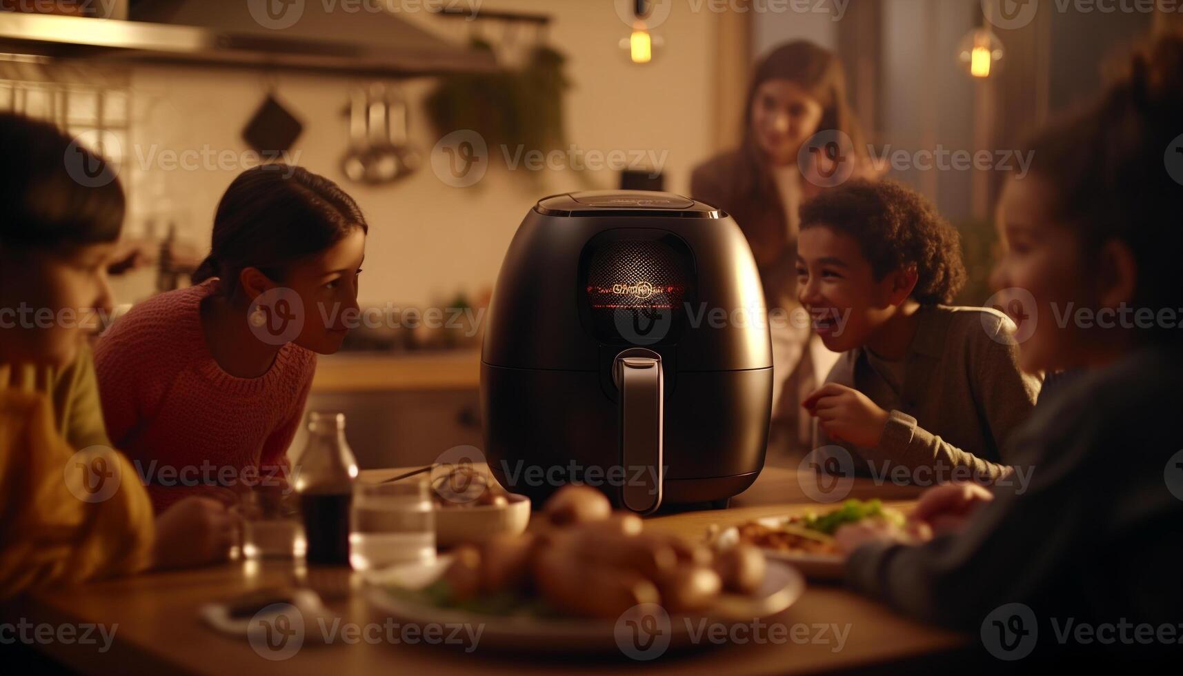 contento famiglia cucinando insieme nel il cucina generato di ai foto