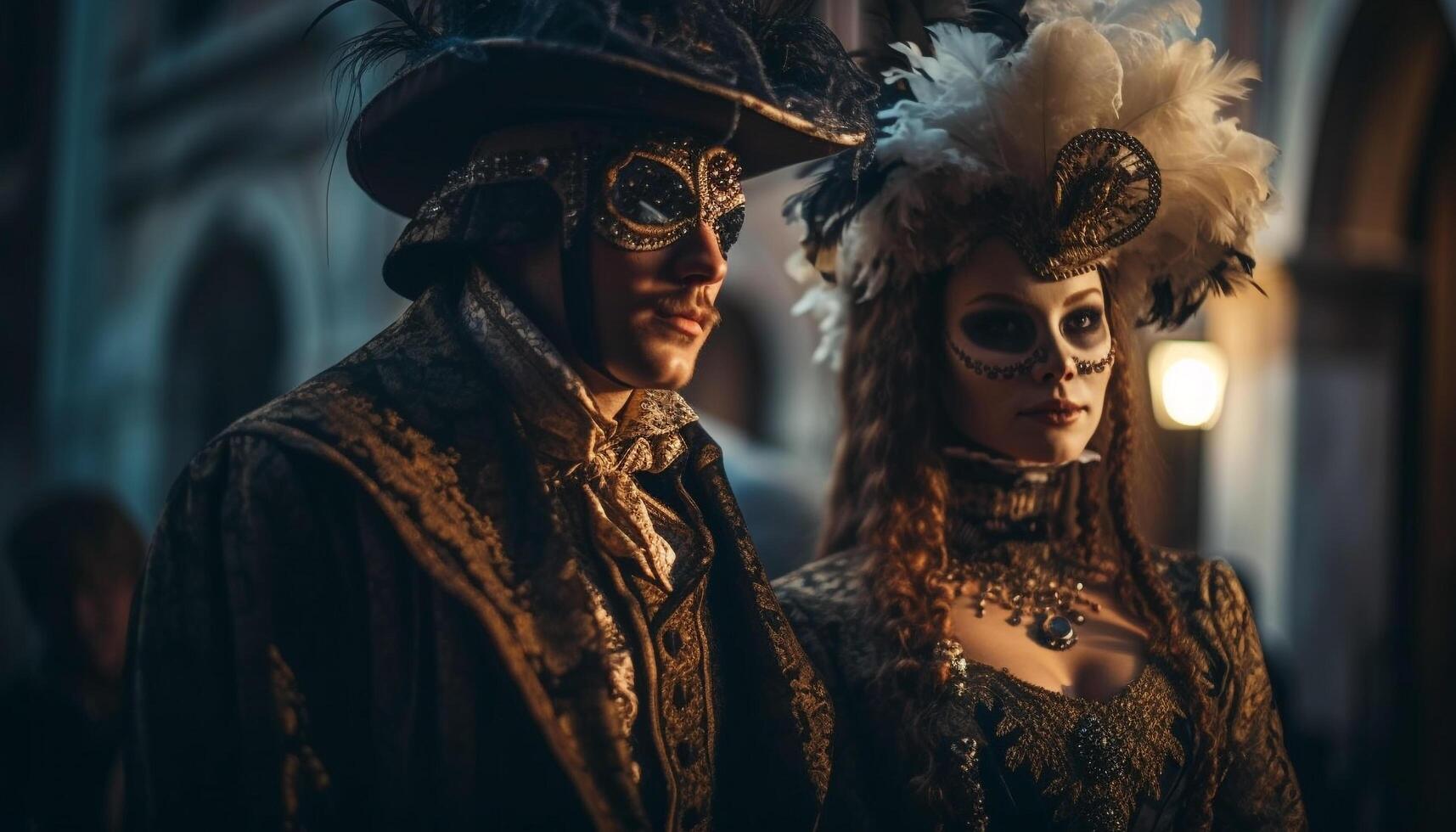 masquerade mistero Due culture, uno ritratto, eleganza generato di ai foto