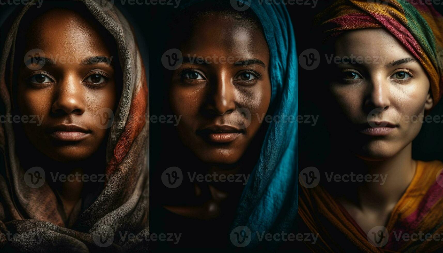 giovane donne, uno africano, uno caucasico, alla moda guardare generato di ai foto