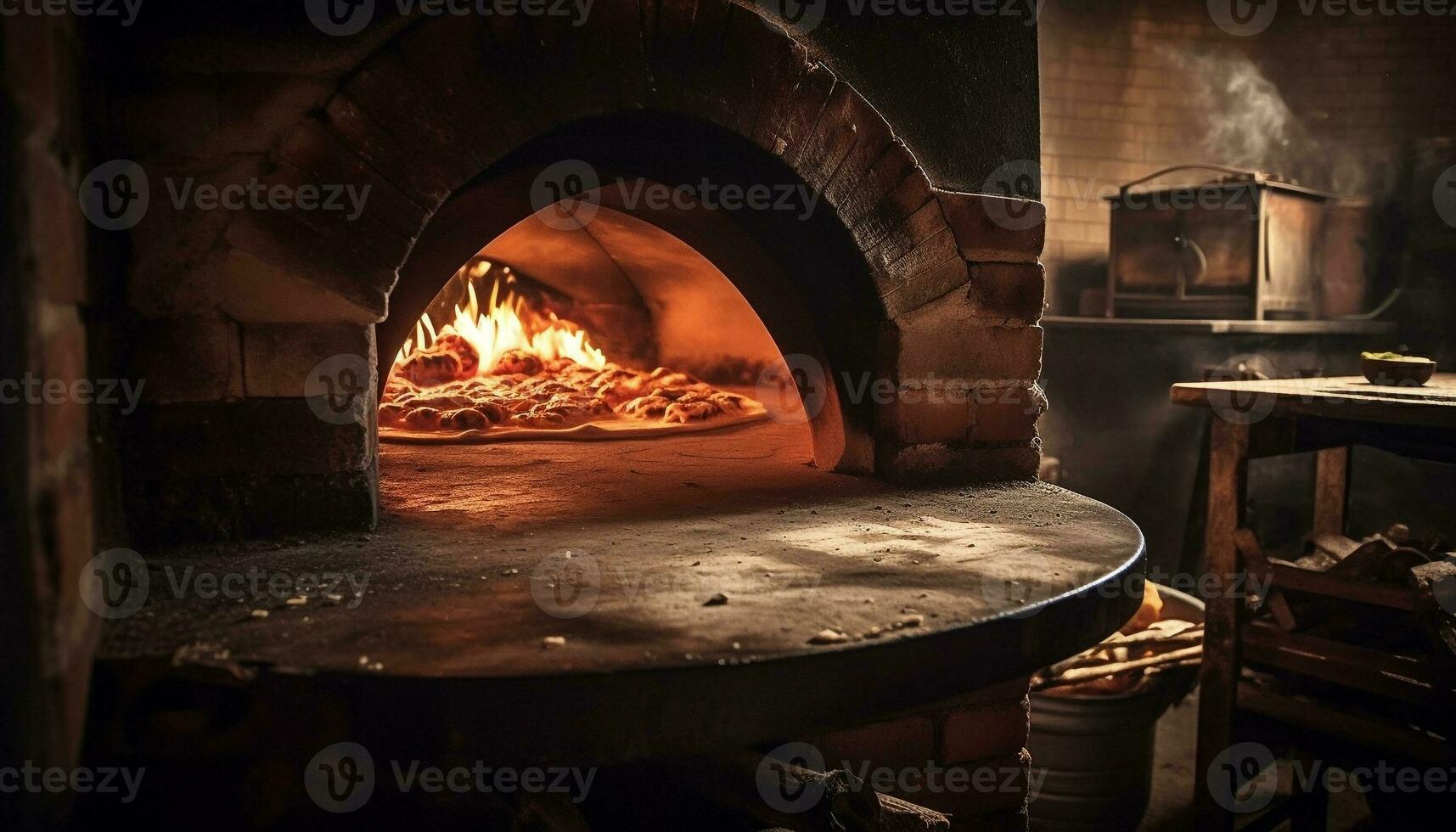 buongustaio Pizza al forno nel rustico legna forno generato di ai foto