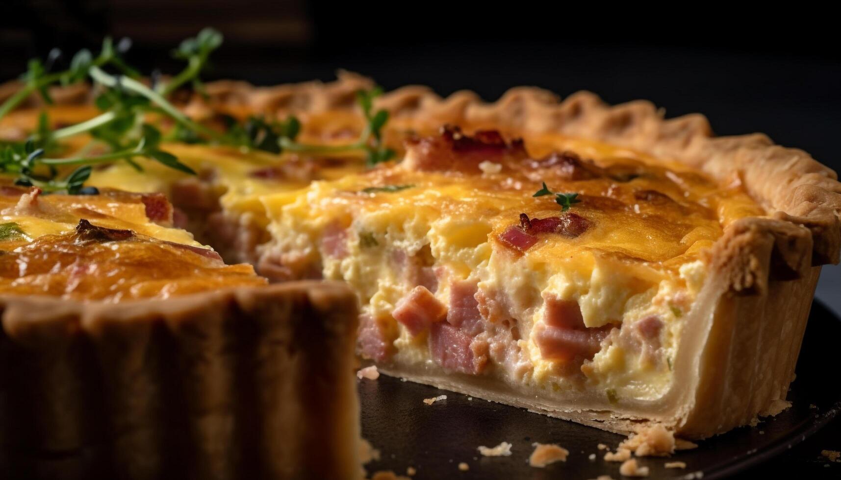 appena al forno buongustaio salato carne torta fetta generato di ai foto