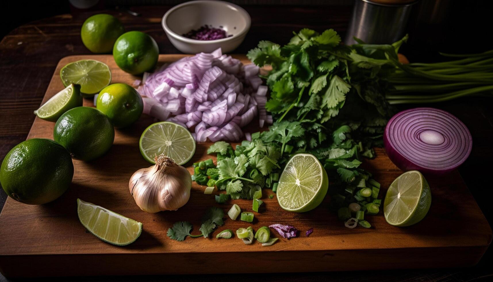 un' rinfrescante insalata di lime, avocado, e frutti di mare generato di ai foto