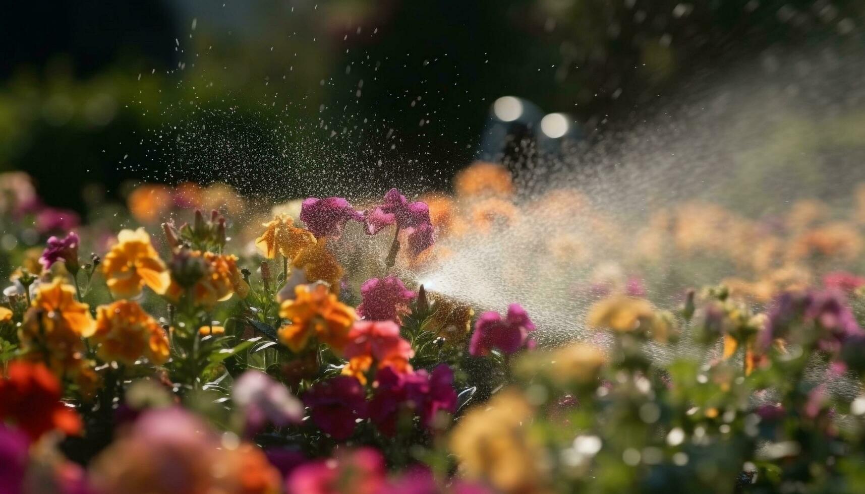 fioritura fiori spruzzato di fresco rugiada gocce generato di ai foto