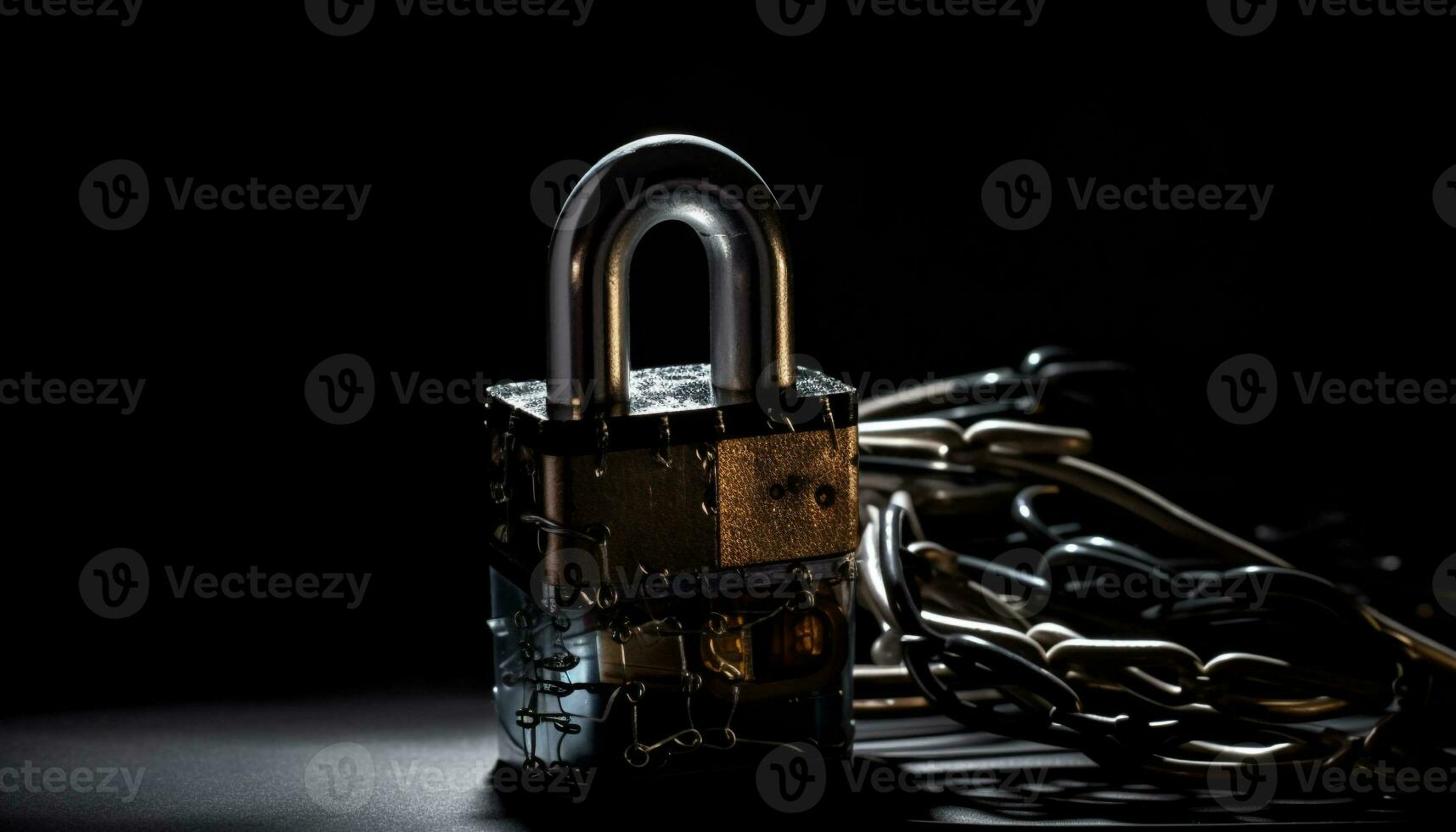 metallico catena bloccato con arrugginito lucchetto simboleggia sicurezza generato di ai foto