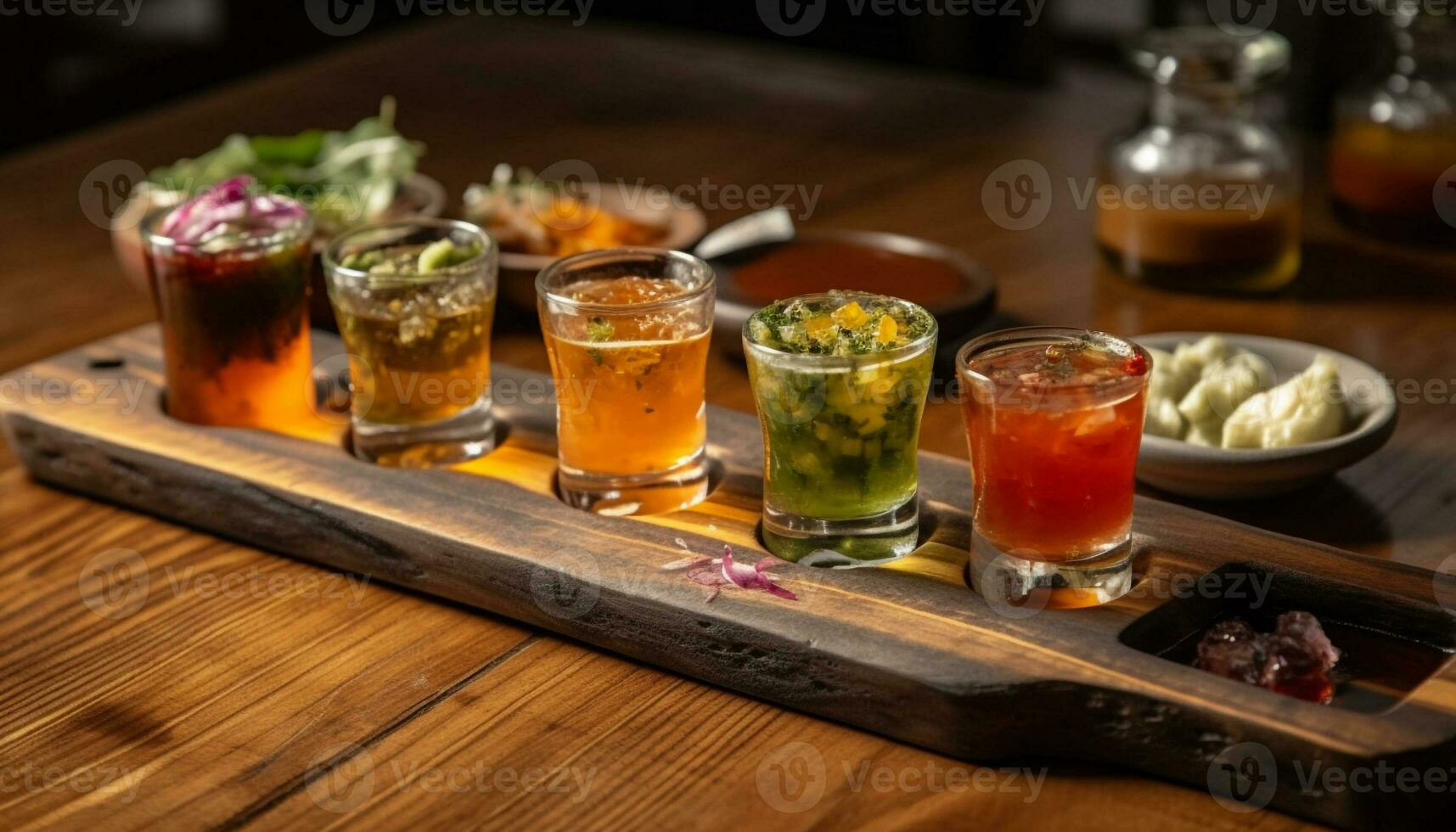 di legno tavolo bar fresco cocktail whisky scatti generato di ai foto