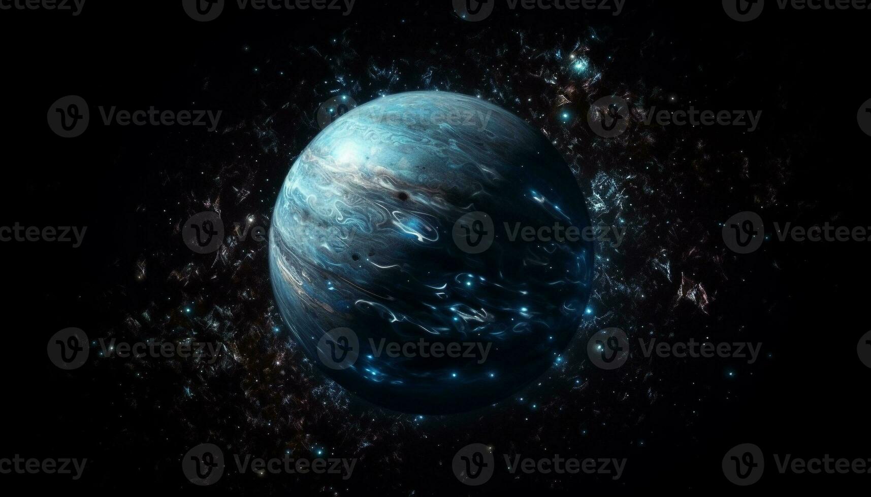 raggiante sfere orbitante buio pianeta nel spazio generato di ai foto
