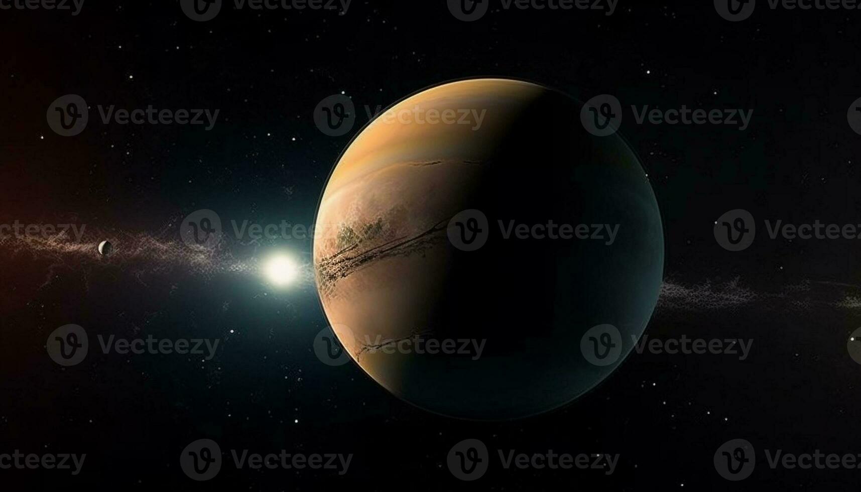 raggiante pianeta nel stella campo con telescopio generato di ai foto