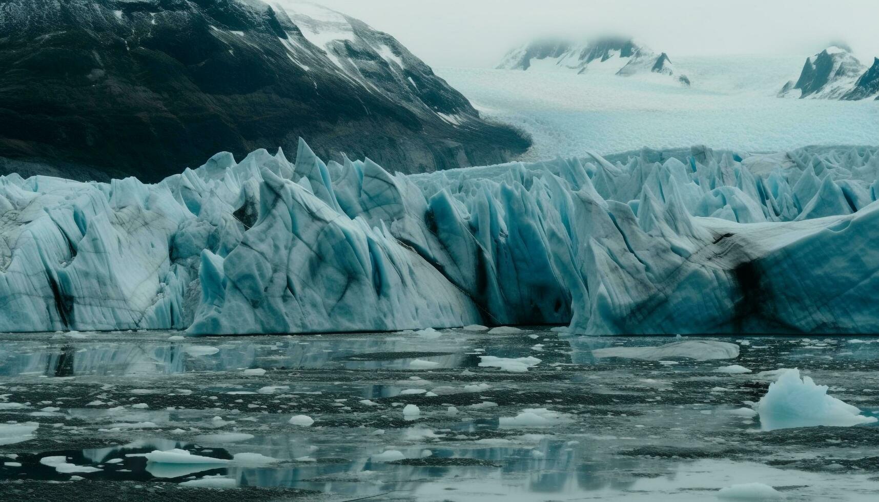 congelato artico paesaggio maestoso montagna picchi e ghiaccio floes generato di ai foto