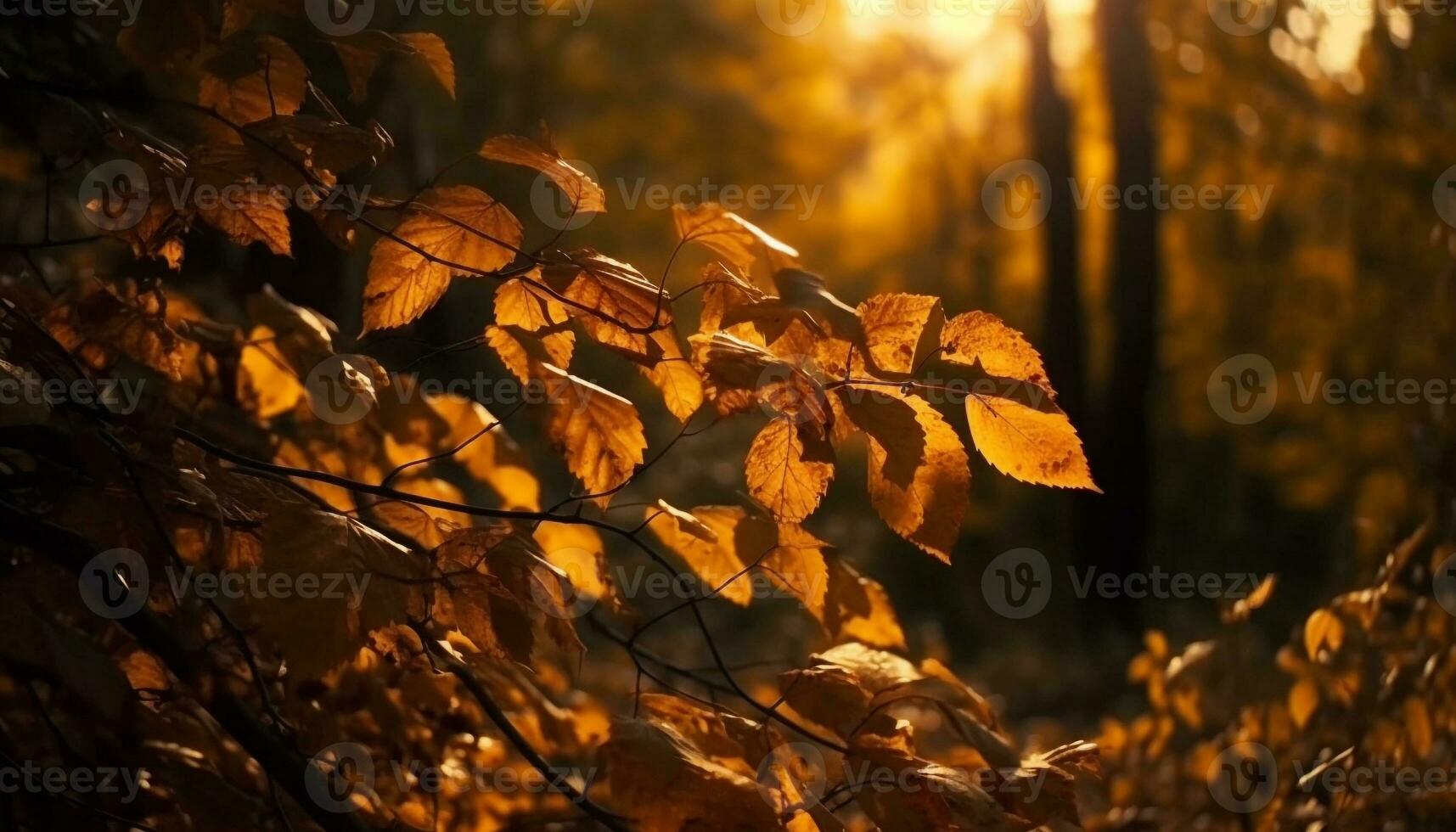 vivace autunno albero, giallo foglie, luce del sole bellezza generato di ai foto