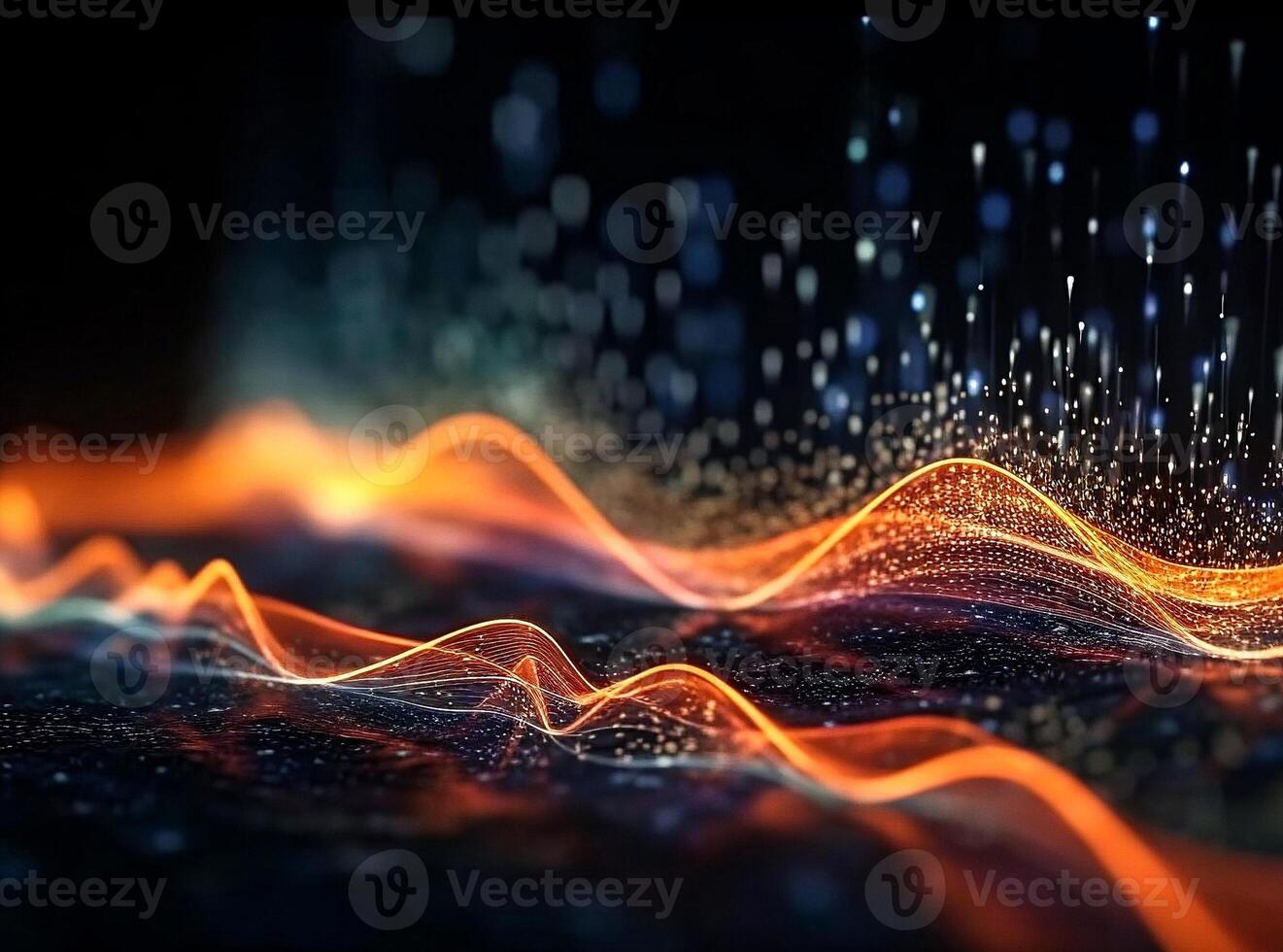 ultra chiaro Rete linea di collegamento ruscello con onda di particelle che rappresentano informazione tecnologia. ai generativo. foto