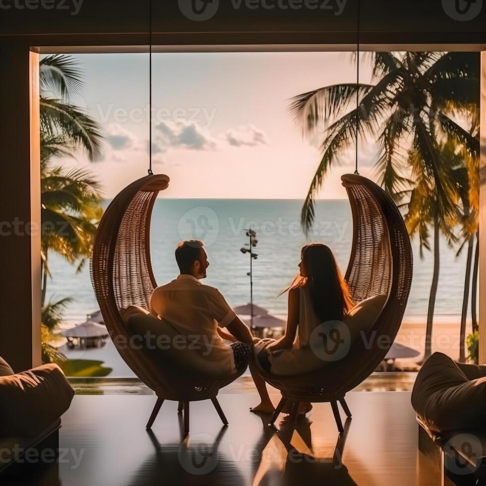 lusso viaggio romantico spiaggia scappa per luna di miele coppie generativo ai foto