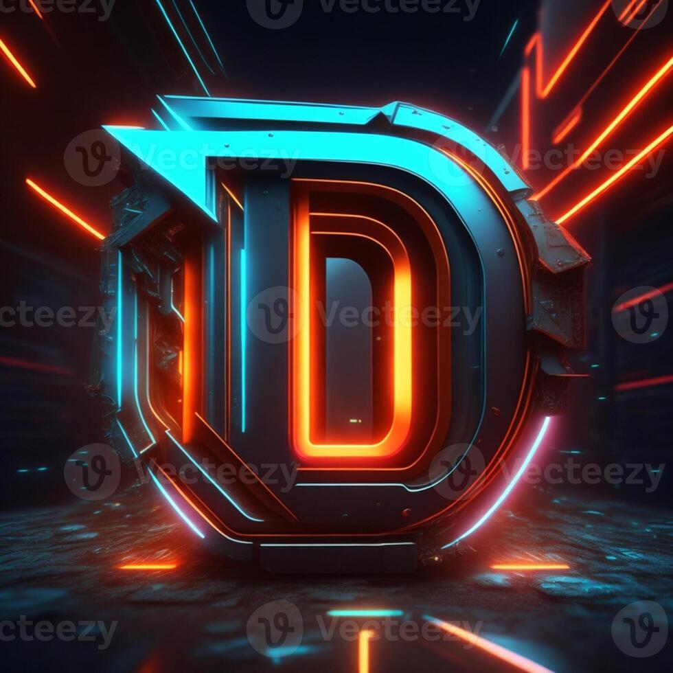 rendere un' neon e cyberpunk 3d d logo utilizzando ai-generato utensili foto