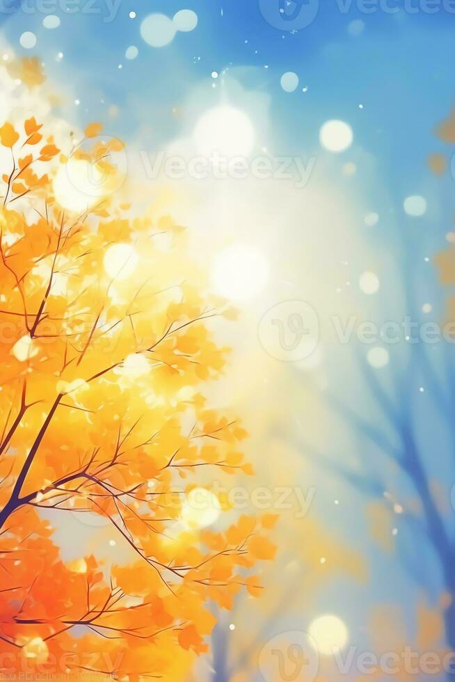 un' sfocato autunno, ventoso cielo astratto sfondo con bokeh incandescenza, illustrazione. ai generativo foto