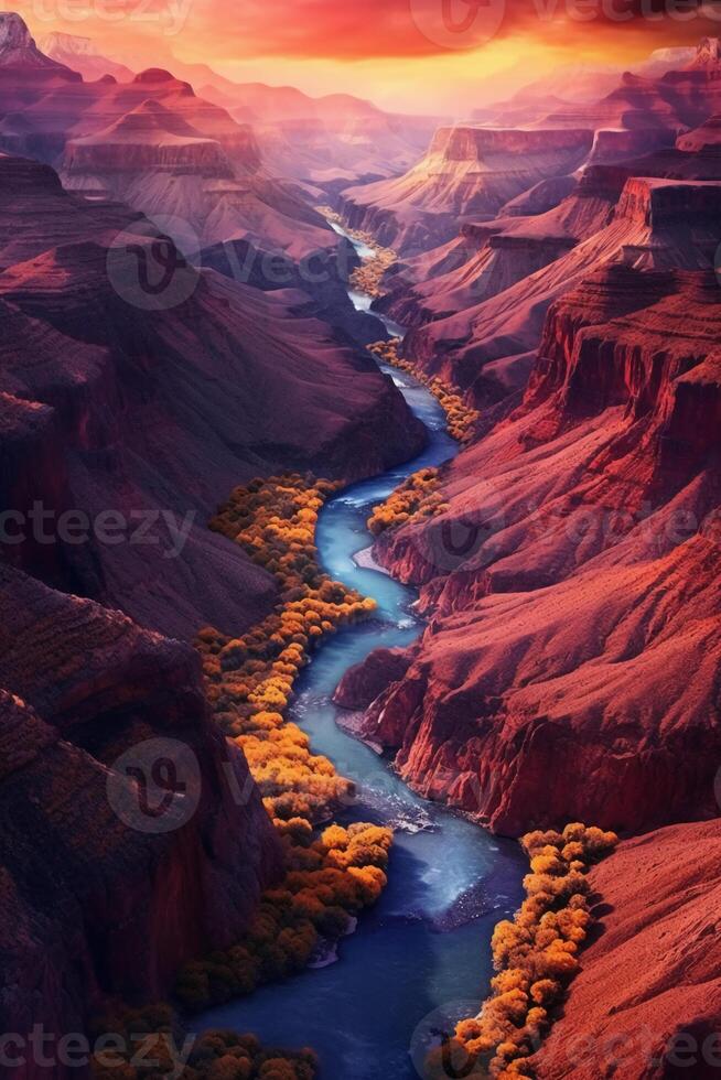 ispirando Visualizza di un' canyon con colorato strati. ai generativo foto