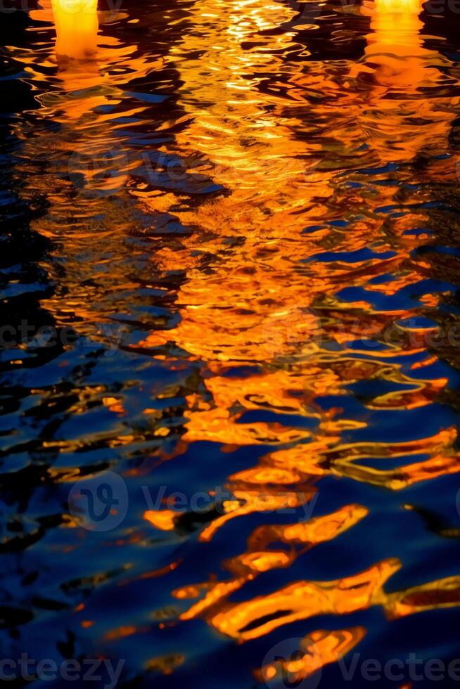 acqua increspature riflessa nel il acqua a notte. ai generativo foto