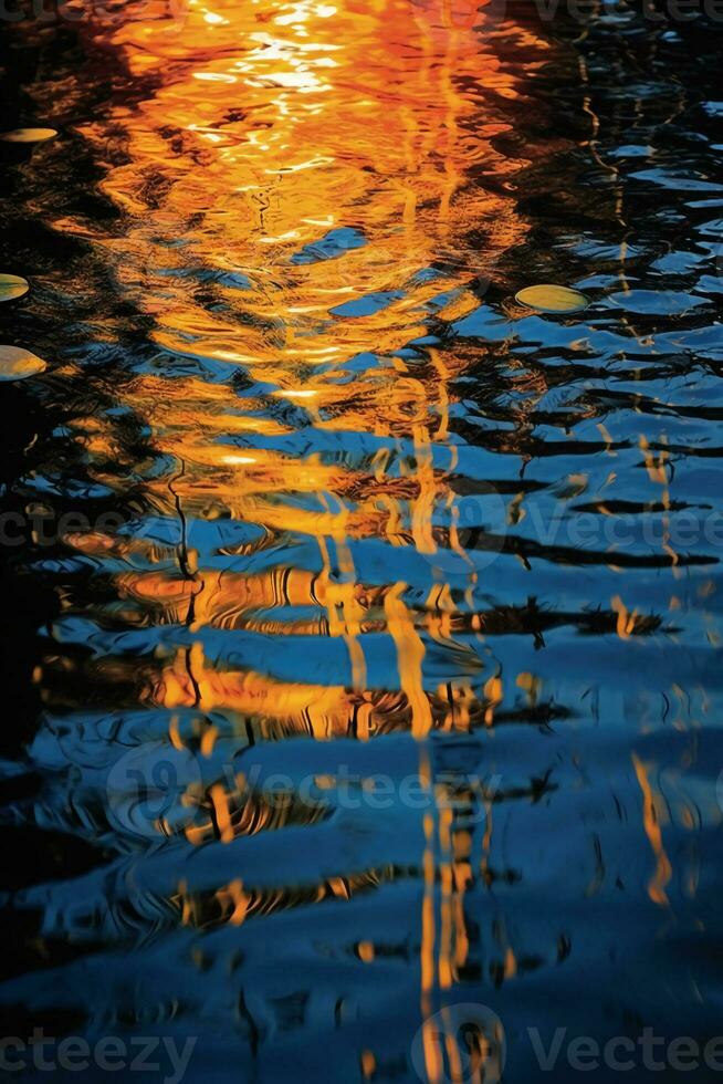 un arancia e blu riflessione nel il acqua, nel il stile di leggero oro e indaco. ai generativo foto