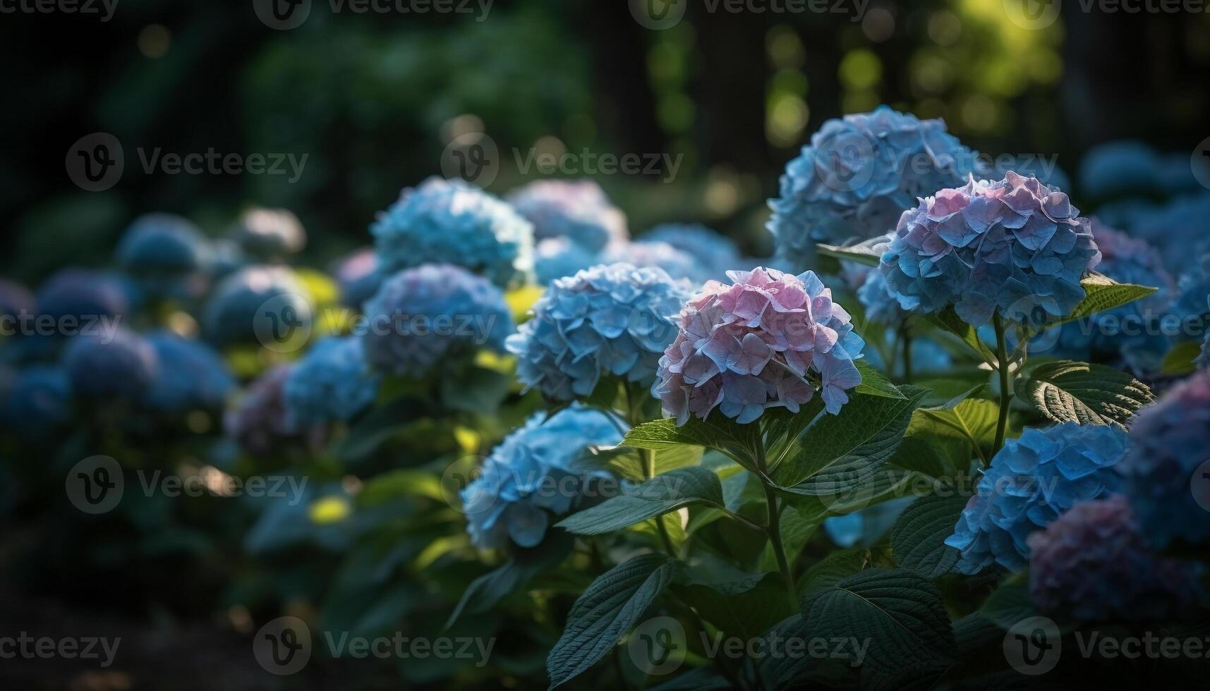 vivace ortensia cespuglio fiori nel estate prato generato di ai foto