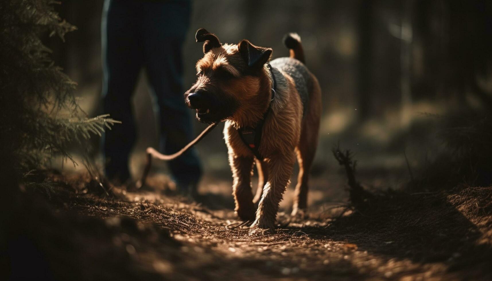 giocoso cucciolo in esecuzione attraverso autunno foresta, di razza terrier generato di ai foto