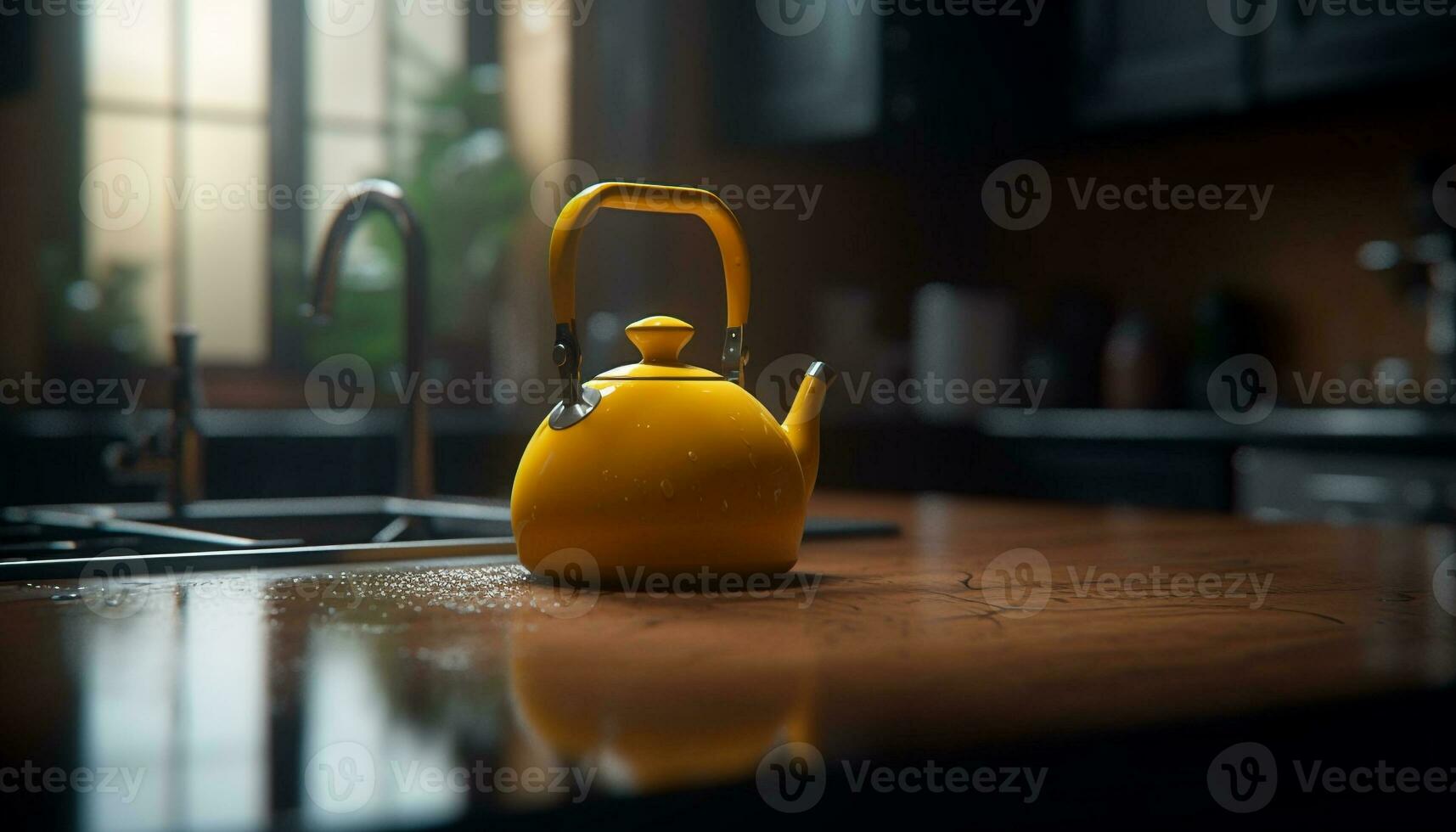 caldo tè versato a partire dal acciaio bollitore su stufa generato di ai foto