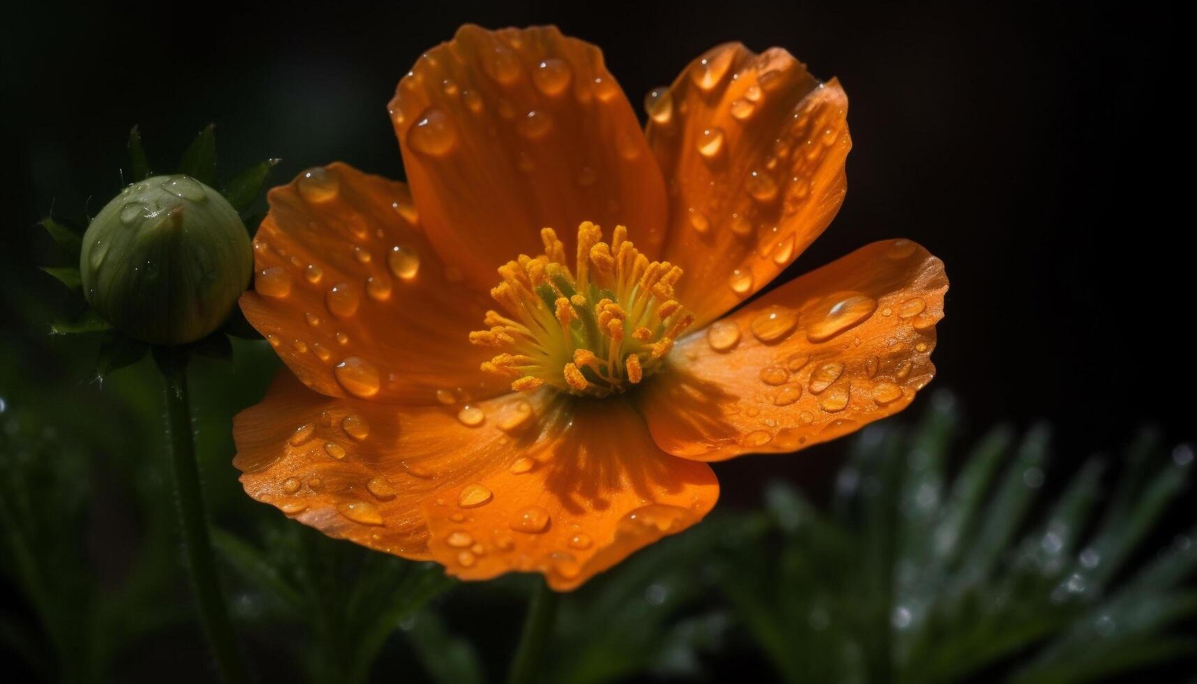 fresco rugiada gocce su vivace petali, estate bellezza generato di ai foto