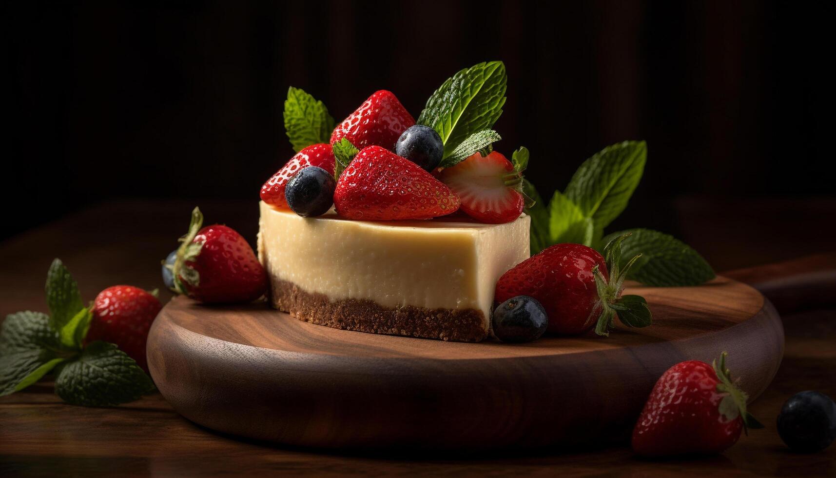 rustico fatti in casa torta di formaggio con fresco bacca indulgenza generato di ai foto