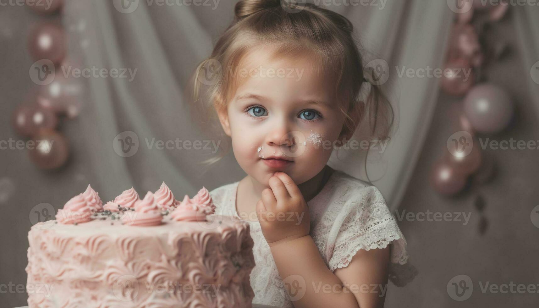 carino bambino ragazza gode compleanno torta celebrazione generato di ai foto