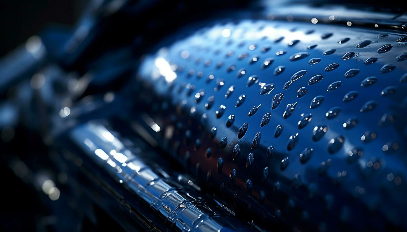 brillante blu auto riflette bagnato metallico far cadere nel astratto sfondo generato di ai foto