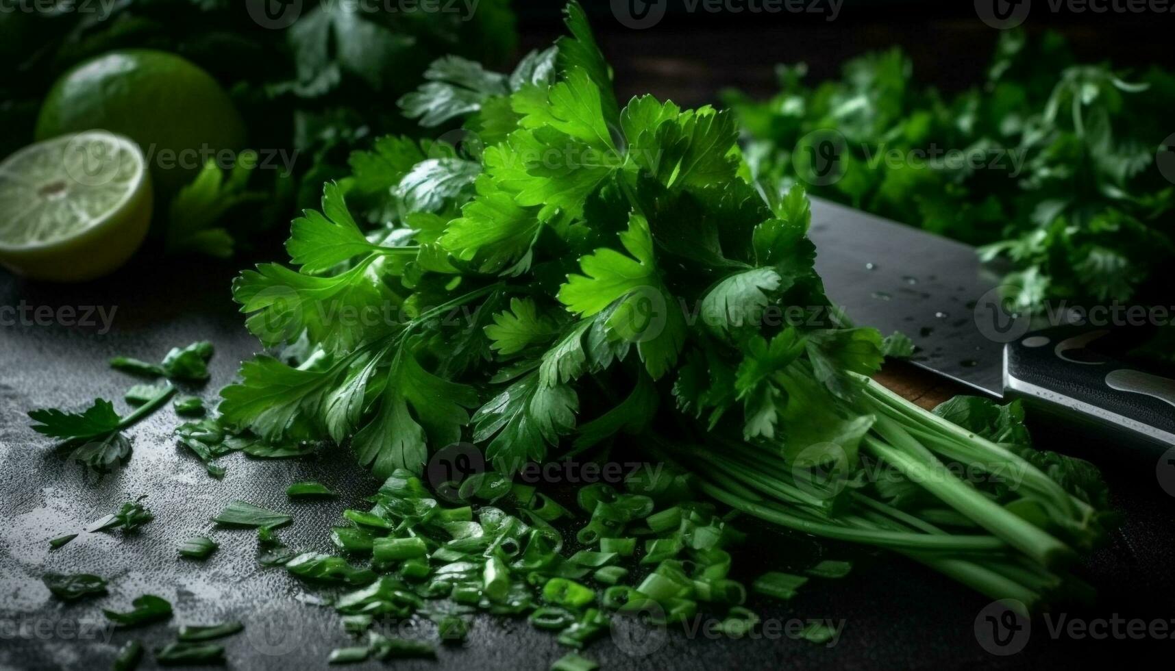 salutare vegetariano pasto con fresco biologico erbe aromatiche e verdure contorno generato di ai foto