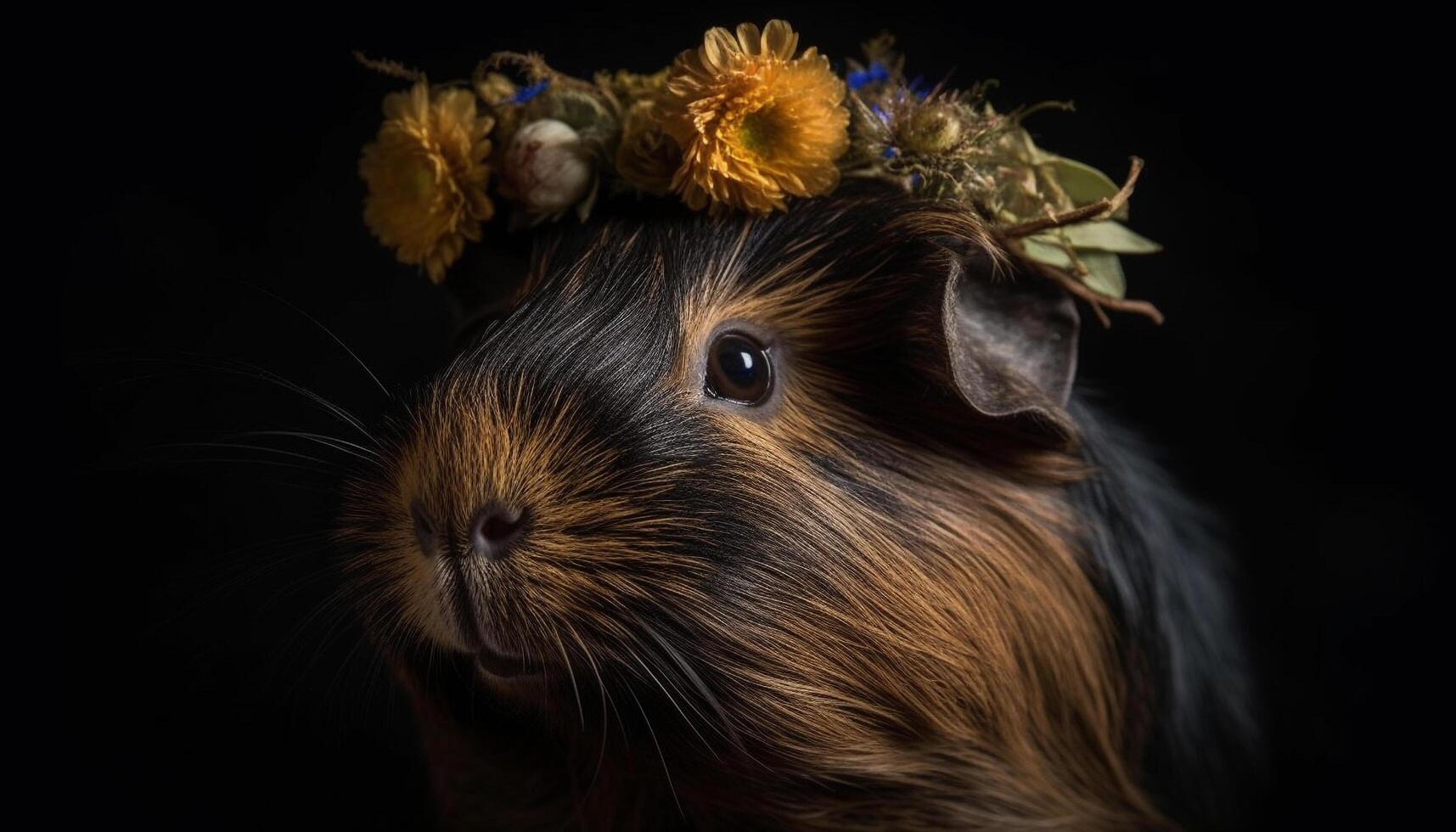 soffice Guinea maiale con barba guardare carino su nero sfondo generato di ai foto