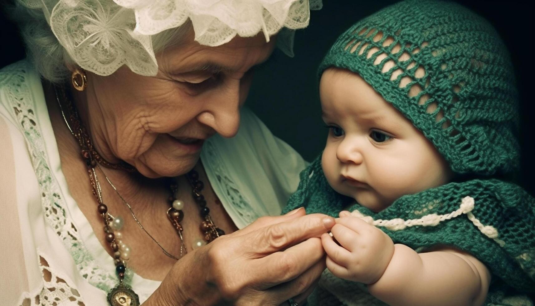 Multi generazione famiglia Abbracciare una persona nuovo vita, sorridente e guardare a telecamera generato di ai foto