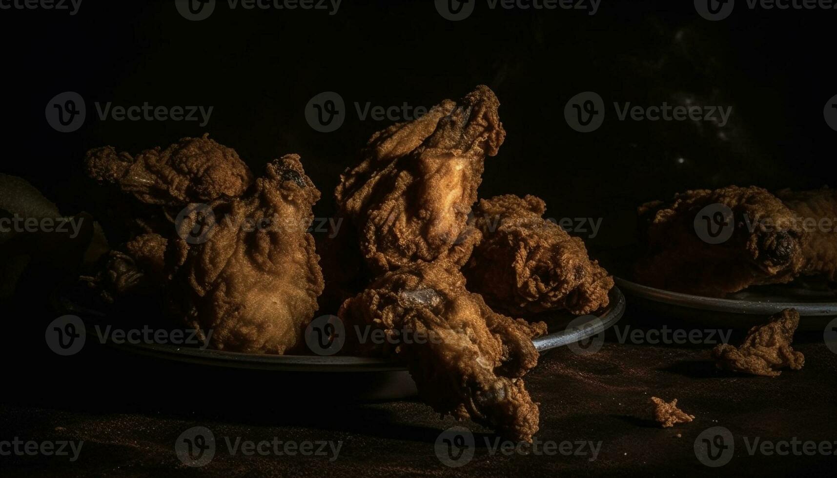 fresco frutti di mare pasto cucinando su argilla piatto nel nero sfondo generato di ai foto
