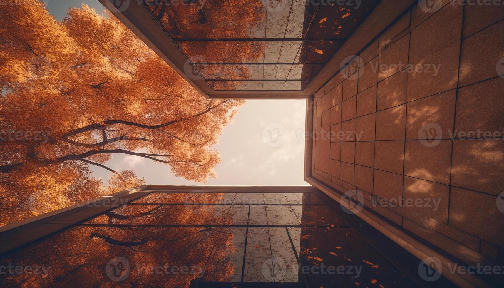 spaventoso vecchio edificio caratteristica di fuga in autunno foresta paesaggio mistero generato di ai foto