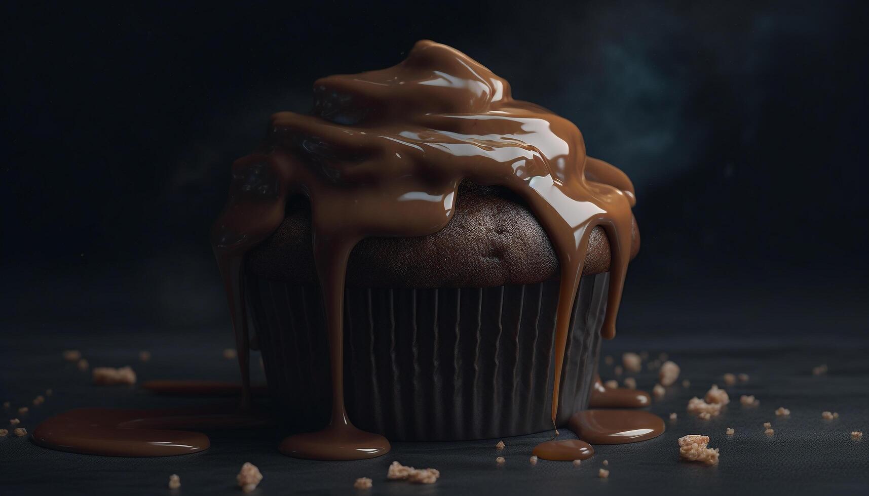 indulgente fatti in casa cioccolato Cupcake con cremoso glassatura su rustico legna generato di ai foto