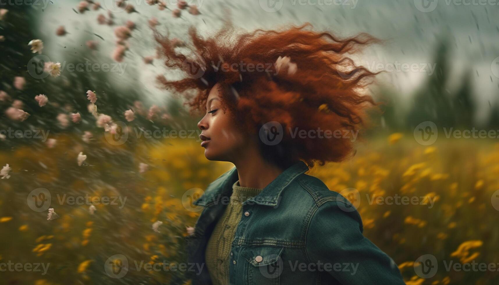 uno giovane donna sorridente, godendo bellezza nel natura all'aperto generato di ai foto