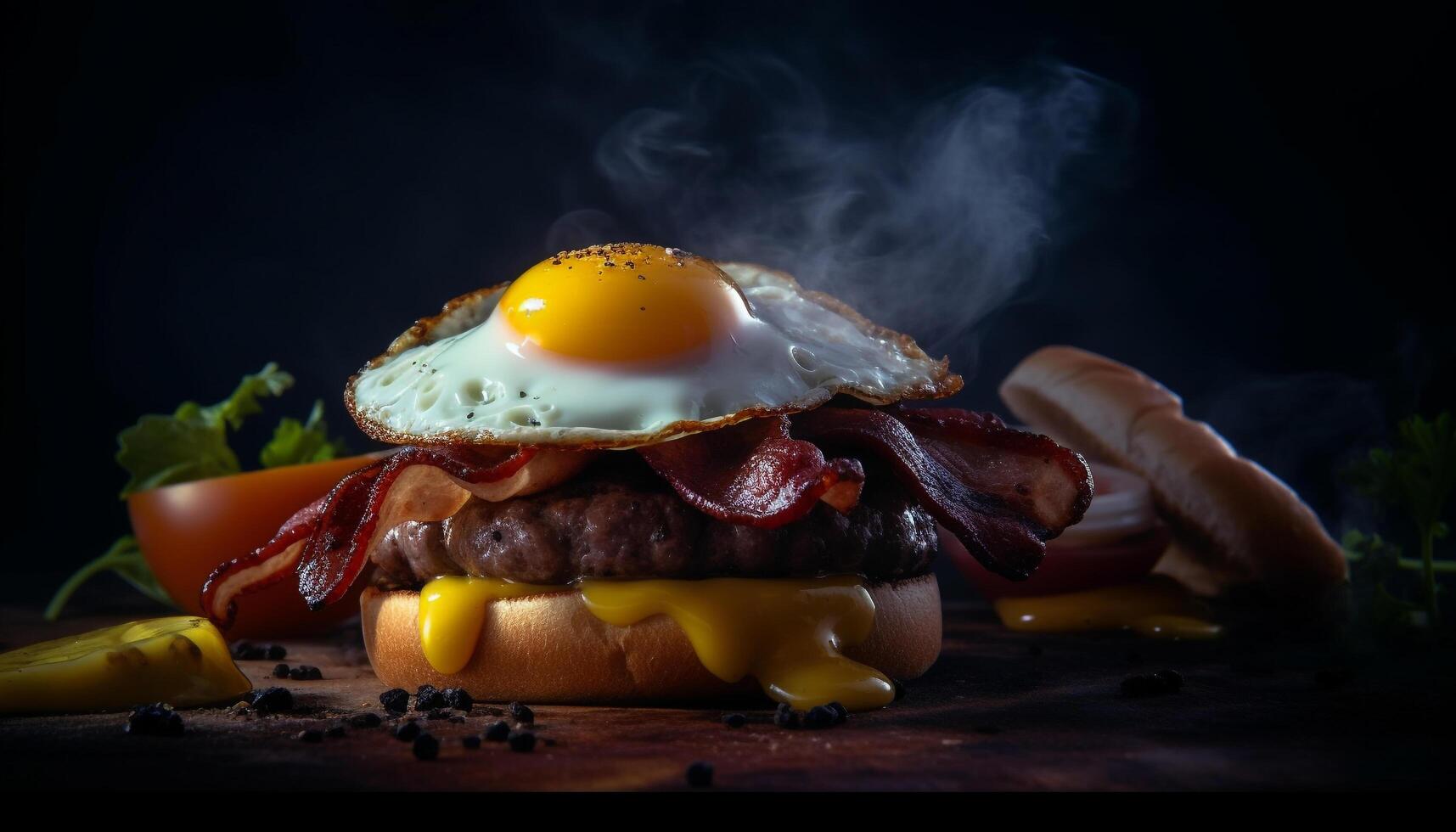 grigliato carne Sandwich su di legno tavolo con fresco verdure generato di ai foto