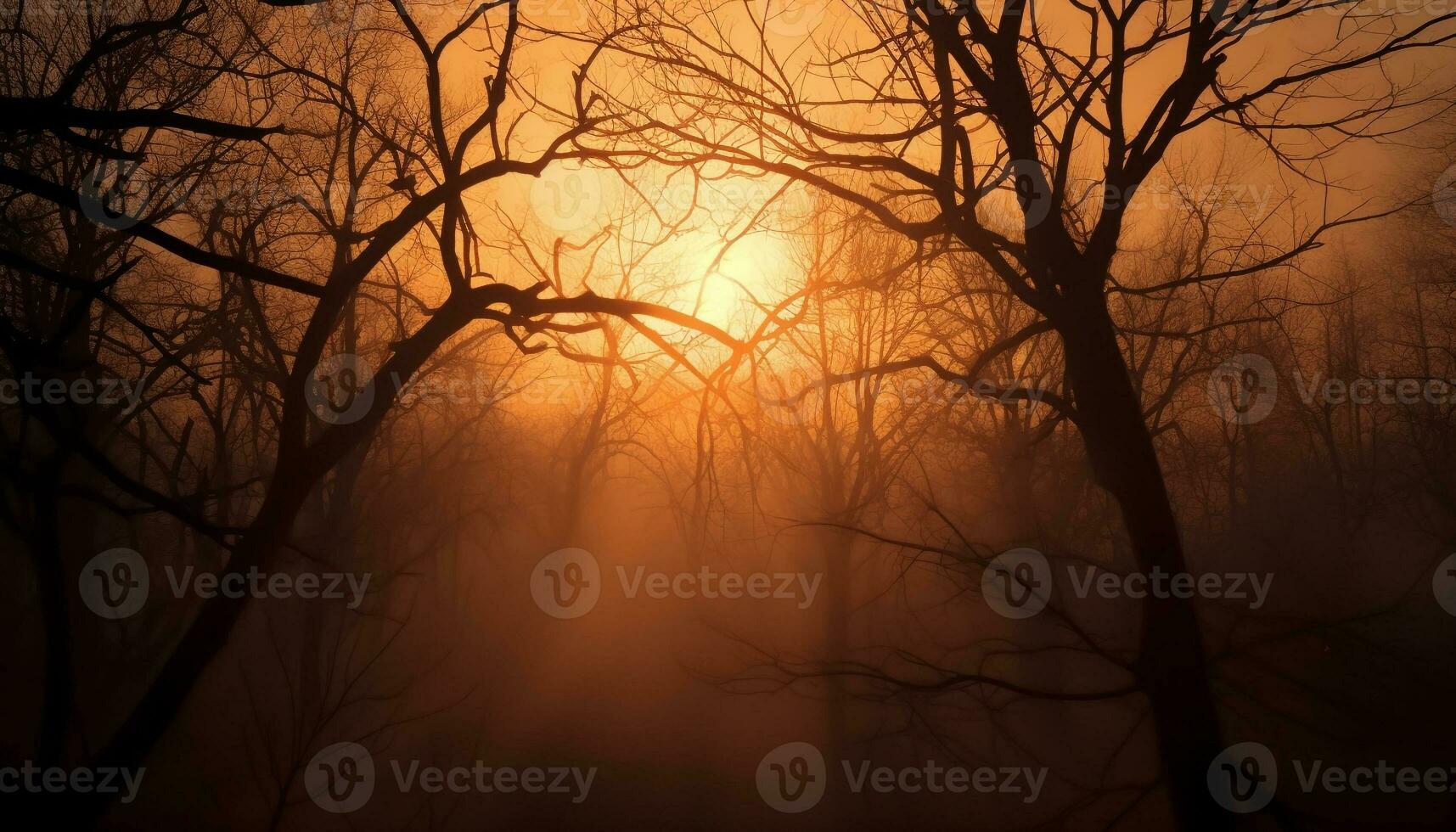 silhouette di spaventoso albero ramo indietro illuminato di tramonto cielo generato di ai foto