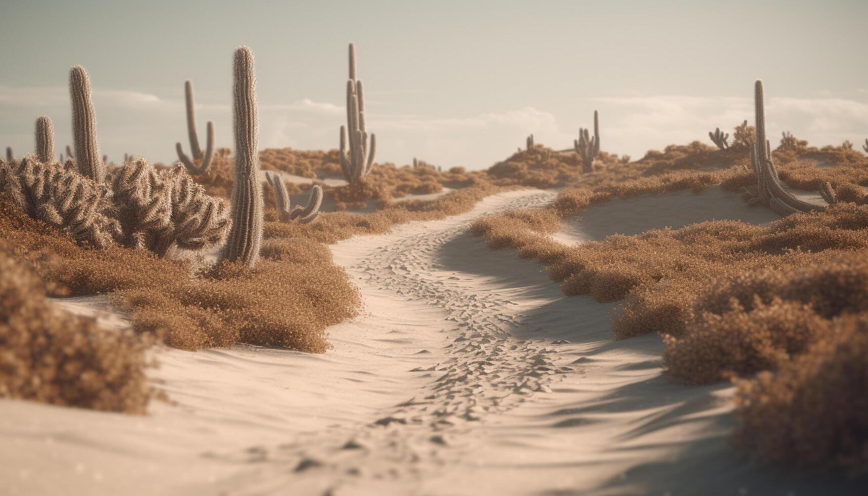 tranquillo tramonto al di sopra di arido sabbia dune, un' bellezza nel natura generato di ai foto