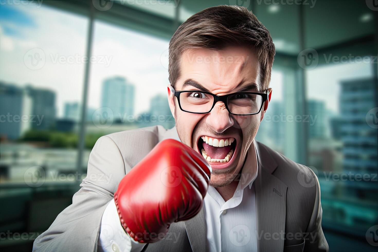 uomo d'affari con boxe guanti. ai generato foto