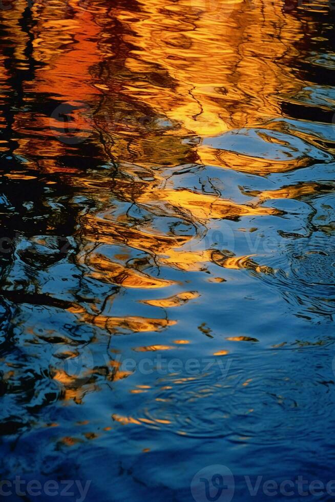 un arancia e blu riflessione nel il acqua, nel il stile di leggero oro e indaco. ai generativo foto
