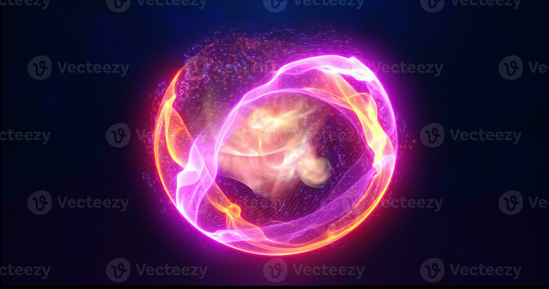 arancia energia sfera con raggiante luminosa particelle, atomo con elettroni e elettrico Magia campo scientifico futuristico hi-tech astratto sfondo foto