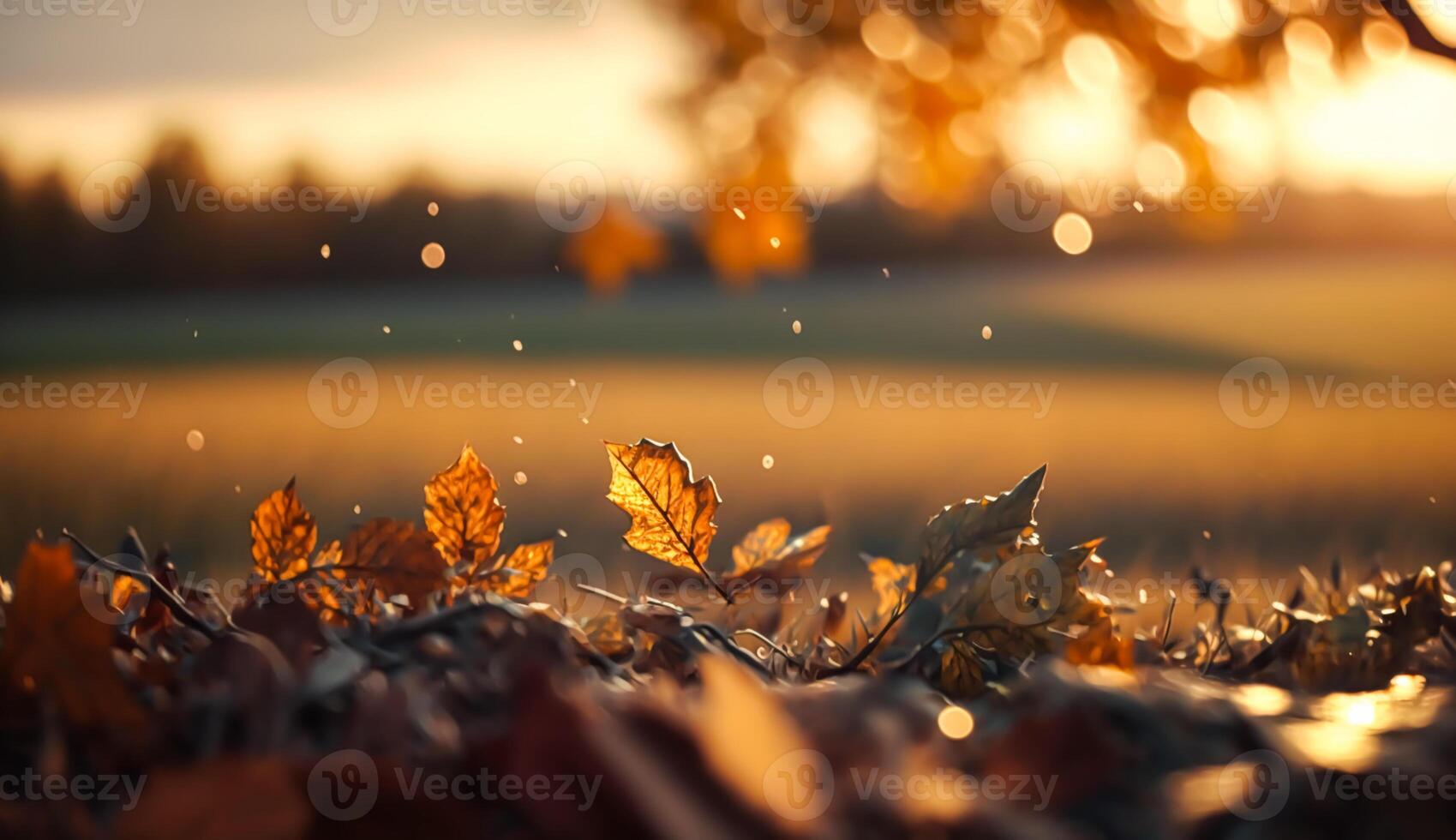 astratto autunno sfondo, bellissimo campagna natura con autunnale le foglie e bokeh, generativo ai foto