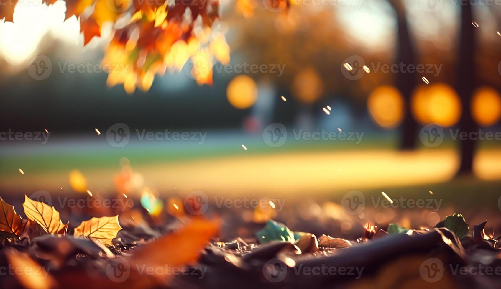 astratto autunno sfondo, bellissimo campagna natura con autunnale le foglie e bokeh, generativo ai foto