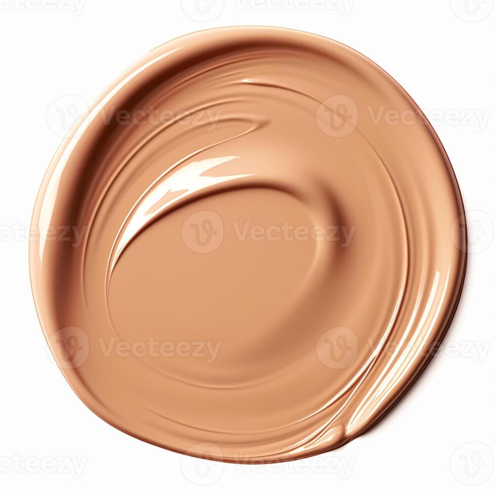 bellezza swatch e cosmetici struttura, cerchio il giro beige liquido cosmetico fondazione campione isolato su bianca sfondo, generativo ai foto