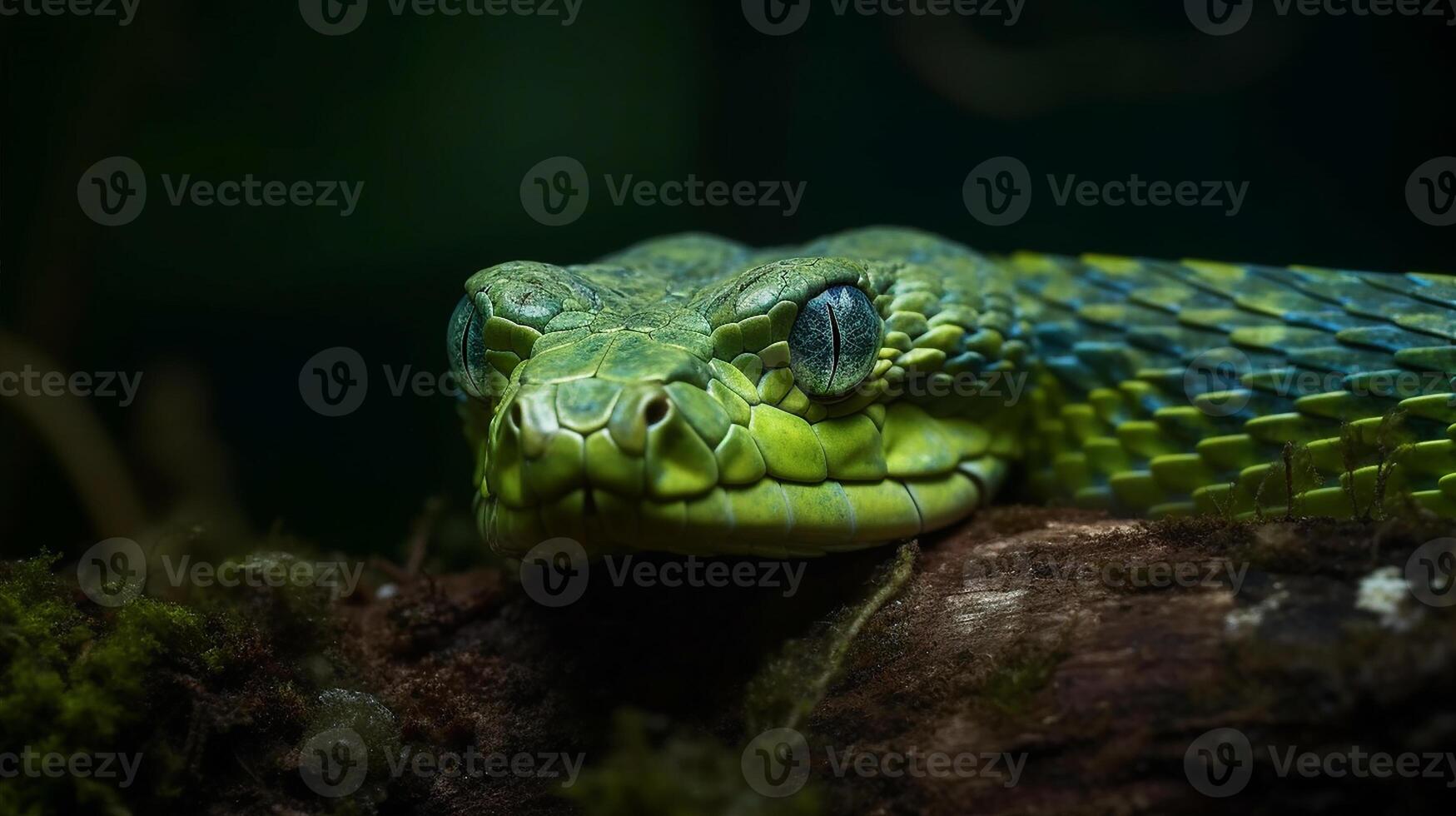 selvaggio natura velenoso vipera lingua spirale serpenti nel vicino su ritratto generato di ai foto